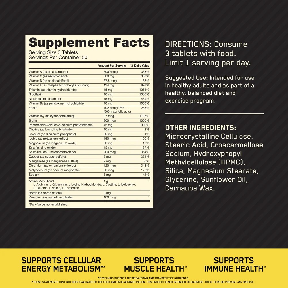Vitaminlar Optimum Nutrition Opti-Men 150 tabletka — Tarkibi